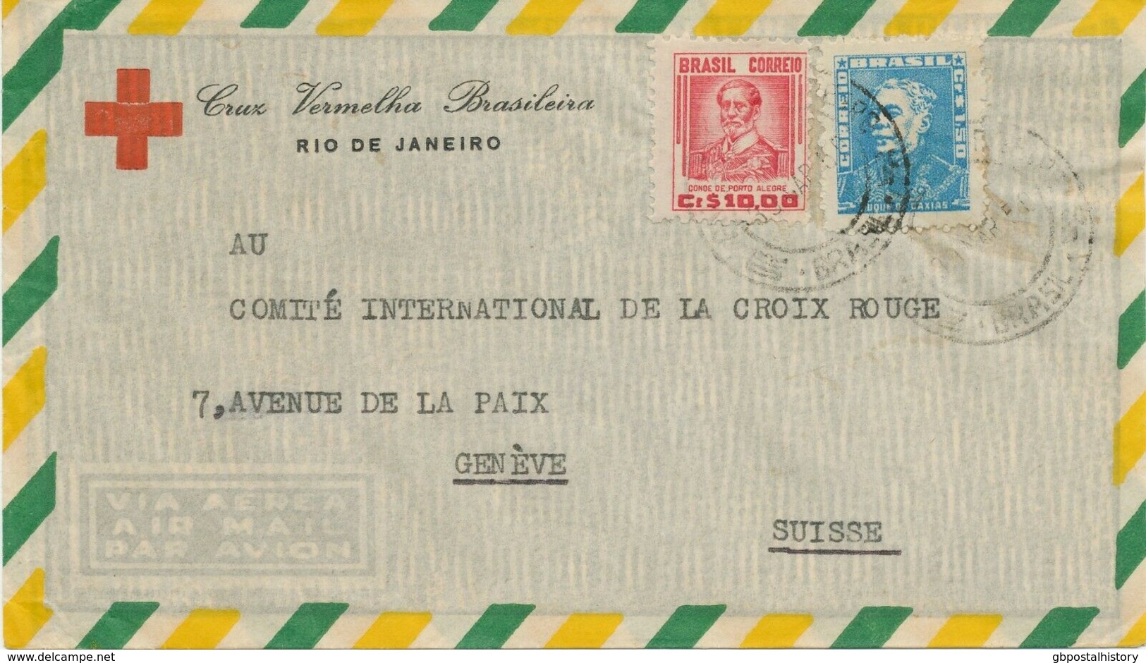 BRAZIL 1956 Airmail-cover From The Brazilian Red Cross To The Intern. Red Cross - Aéreo