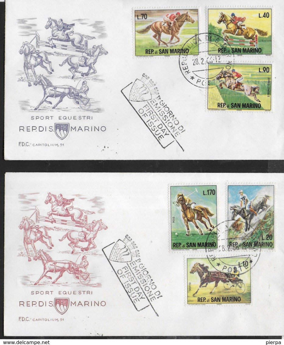 SAN MARINO - 1966 - SPORT EQUESTRI - 28.02.1966 - DUE BUSTE F.D.C. CAPITOLIUM VIAGGIATE PER ALASSIO - Ippica