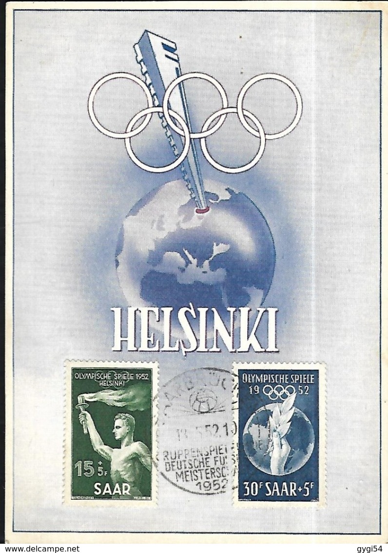 SAAR  1952  Carte Maximum  JEUX OLYMPIQUES  D'  Helsinki - Cartoline Maximum