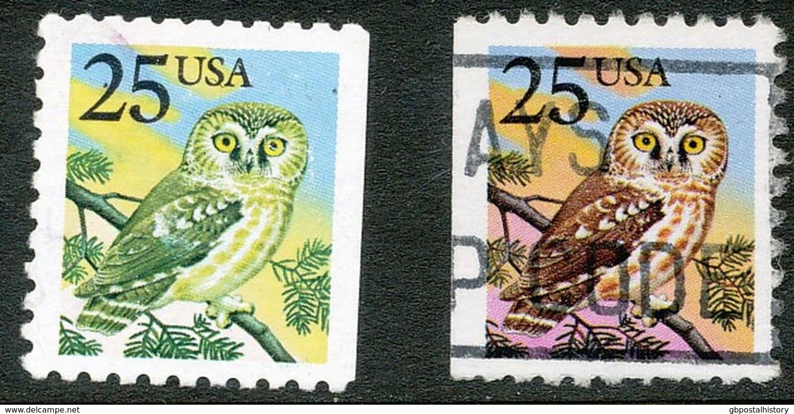 USA 1988 25 (C.) Owl (Bird) VFU, MAJOR ERROR/VARIETY:   MISSING COLOUR RED - Errors, Freaks & Oddities (EFOs)