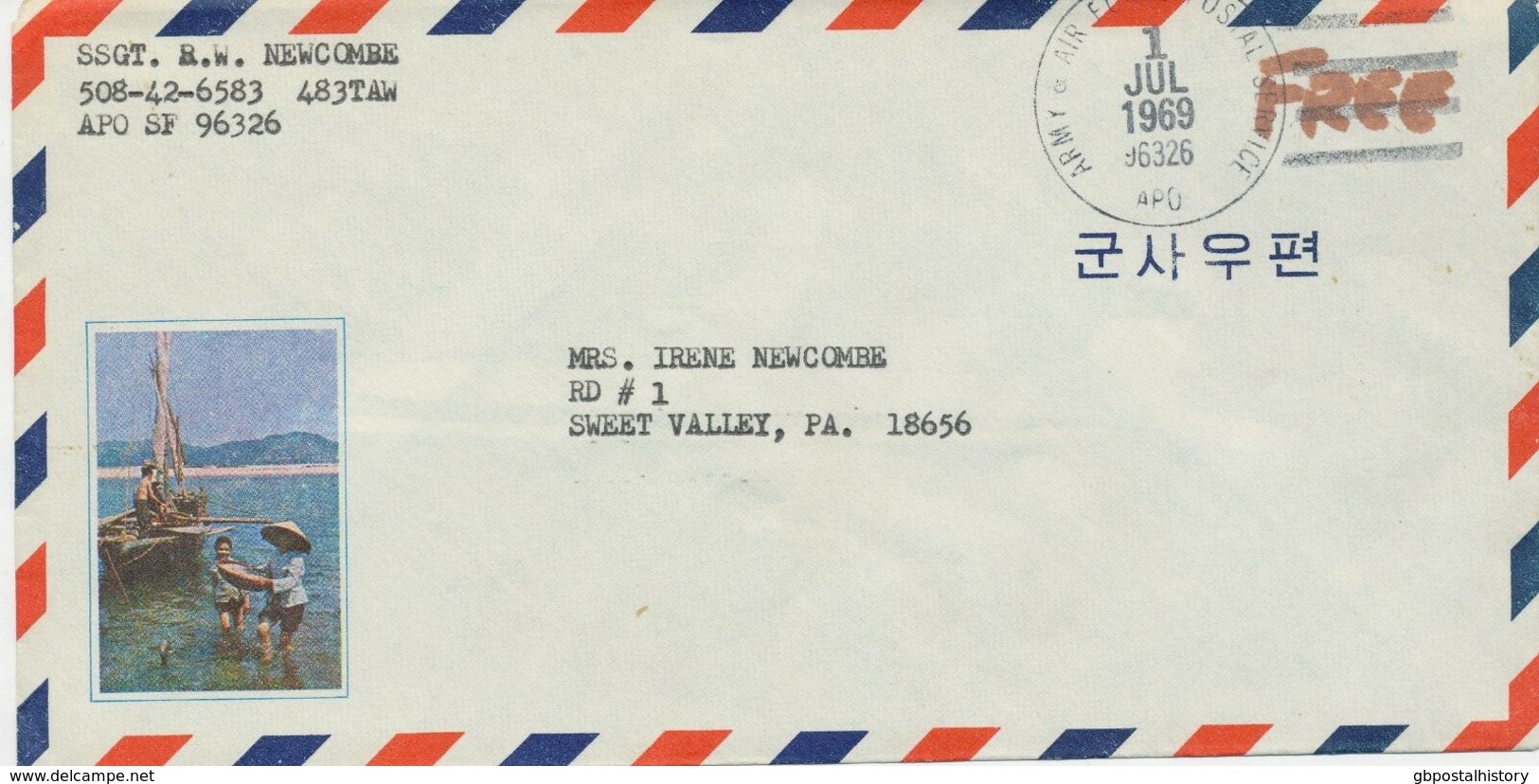 USA / VIETNAM "ARMY & AIR FORCES POSTAL SERVICE / APO / 96326" Duplex-Stpl. U. Hs. "Free" - 3c. 1961-... Covers