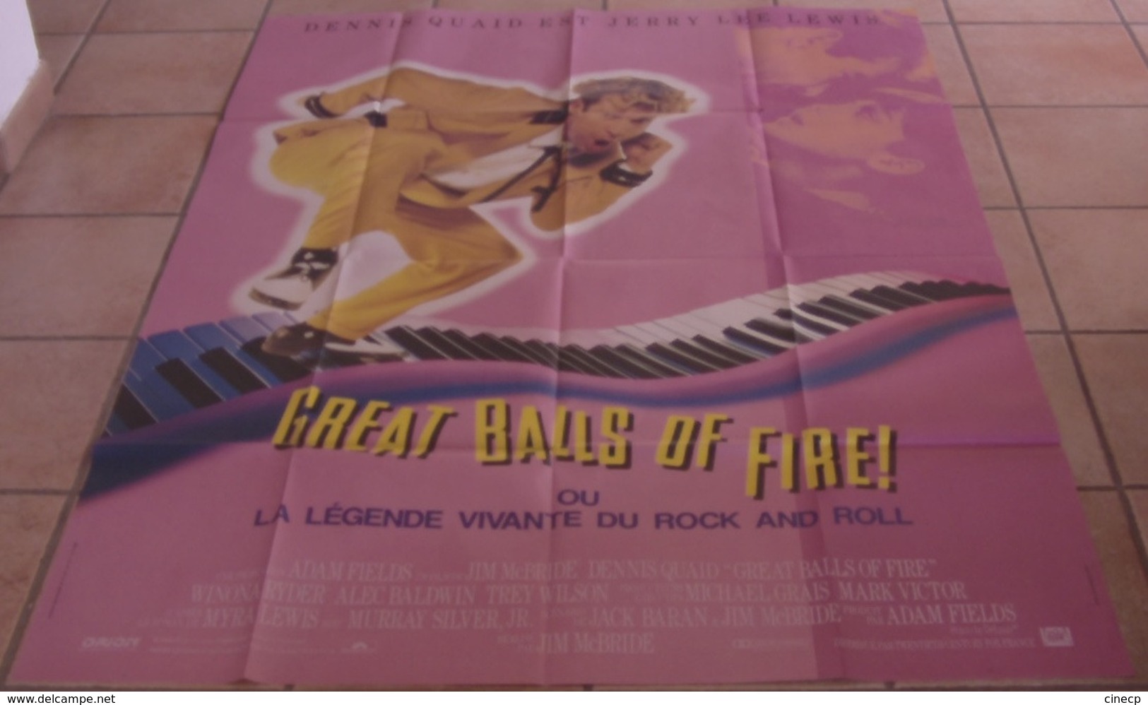 AFFICHE CINEMA ORIGINALE FILM GREAT BALLS OF FIRE Dennis QUAID Jerry Lee LEWIS 1989 ROCK'N ROLL PIANO TBE - Affiches & Posters