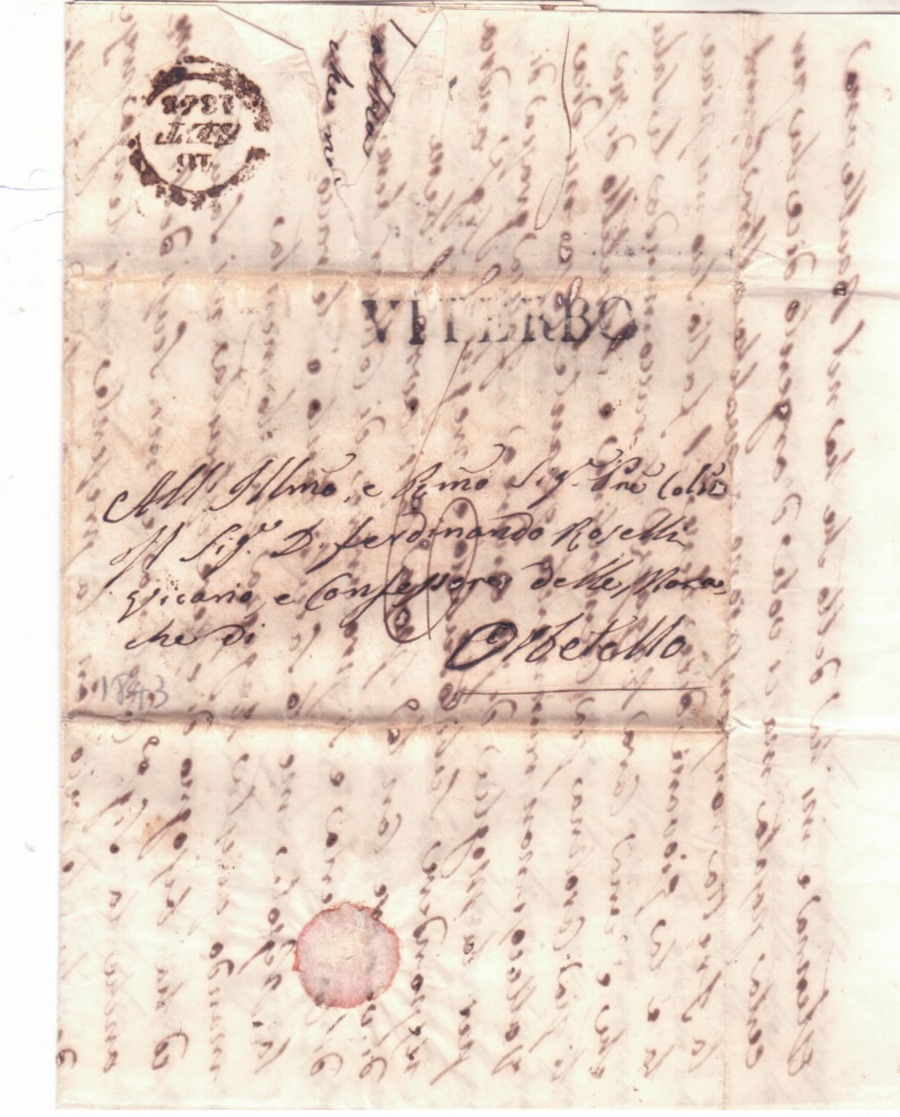 Lunga Lettera Da Viterbo A Orbetello 1843 K502 - 1. ...-1850 Prephilately