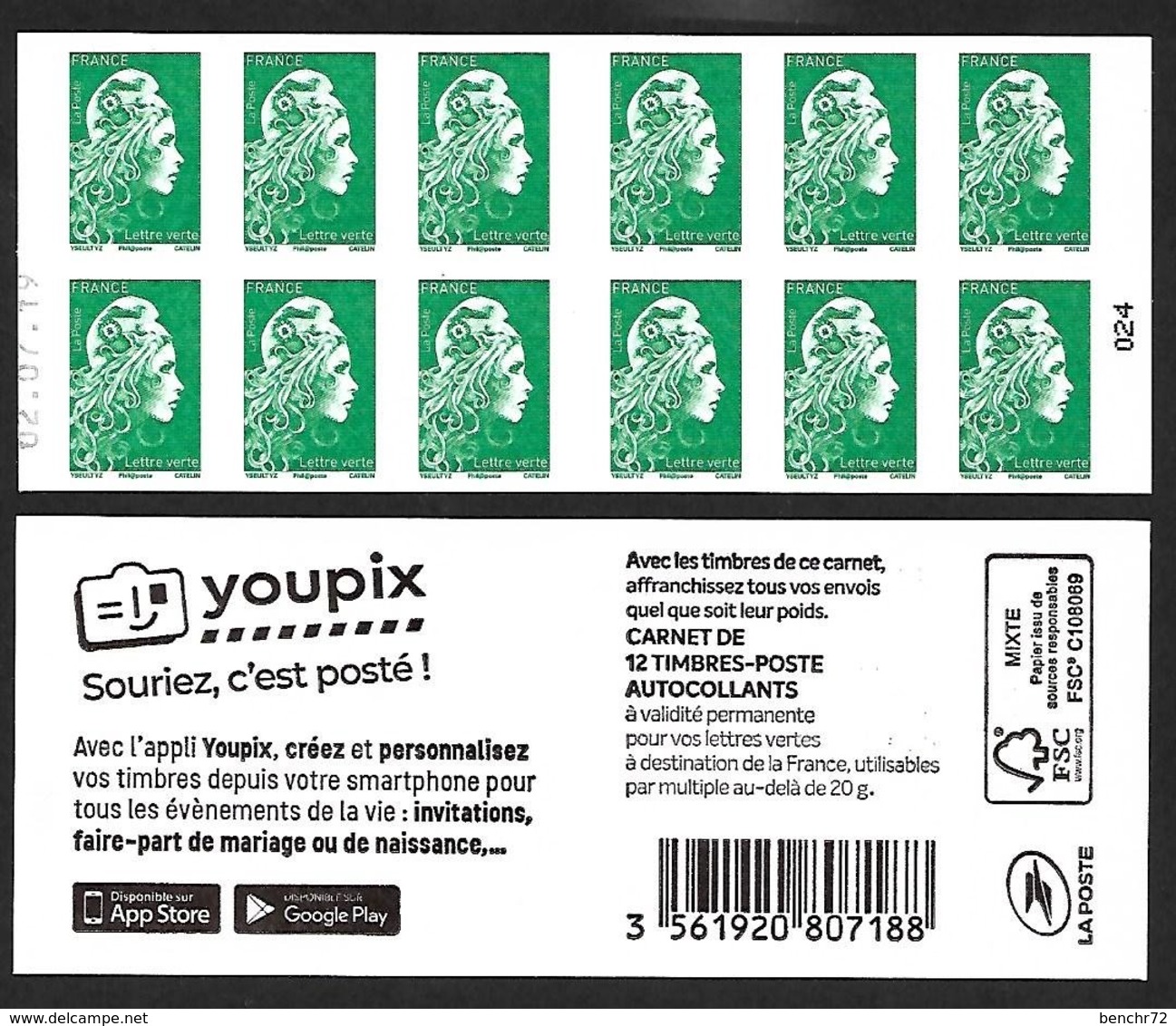 CARNET 12TP YSEULT YZ  - L'ENGAGEE - TVP LV -  Youpix - Daté Du 02 07 19 - NEUF - NON PLIE - Autres & Non Classés