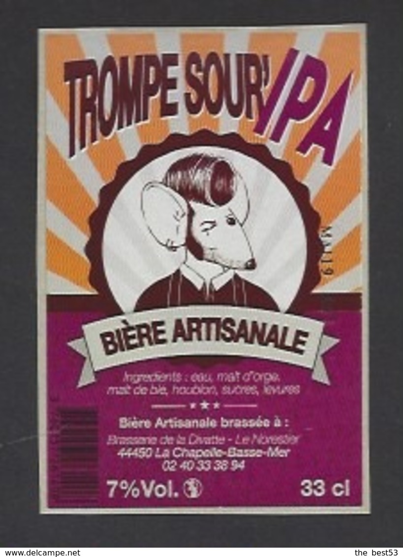 Etiquette De Bière  -  Trompe Souri'IPA  -  Brasserie De La Divatte  à  La Chapelle Basse Mer   (44) - Bière