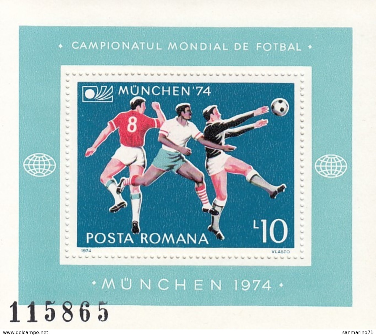 ROMANIA Block 114,unused,football - 1974 – Germania Ovest