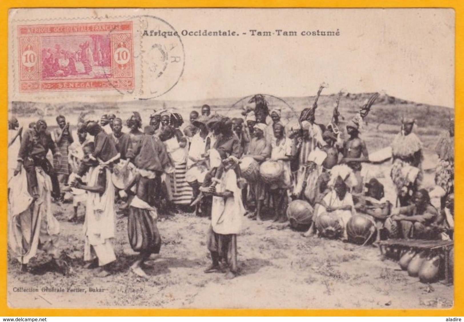 1923 - CP De Dakar, Sénégal Vers La Valentine - Cad Arrivée - Affrt 10 C - Vue: Tam-tam Costumé - Lettres & Documents