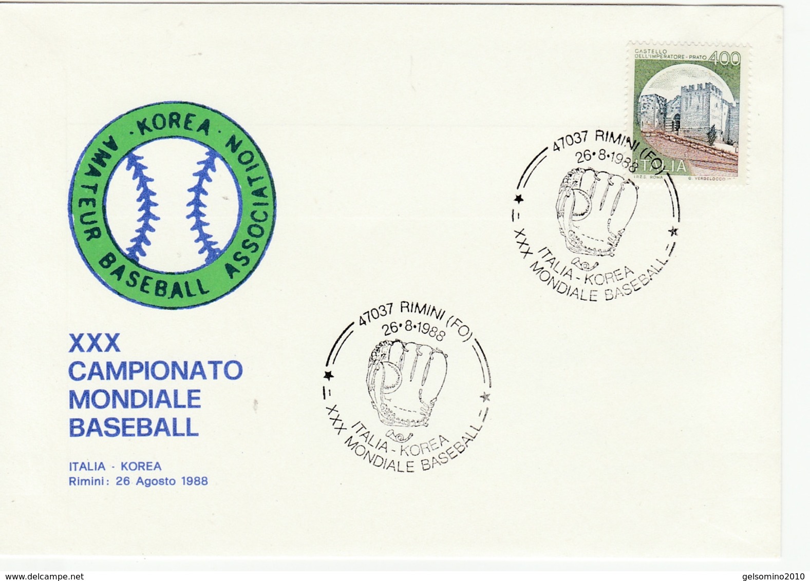 1988 KOREA   Baseball Partita Con L'Italia  FDC - Baseball