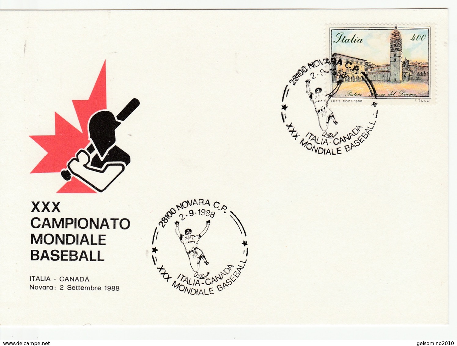 1988 CANADA   Baseball Partita Con L'Italia  FDC - Baseball