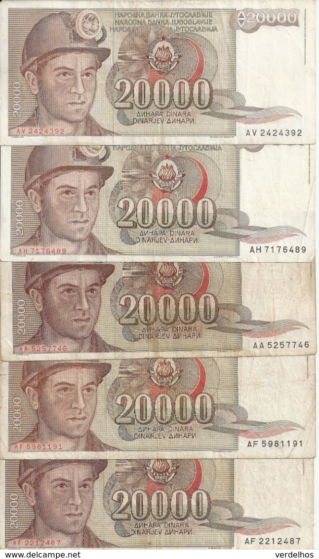 YOUGOSLAVIE 20000 DINARA 1987 VF P 95 ( 5 Billets ) - Yougoslavie