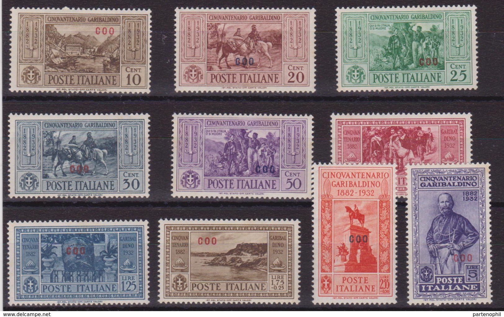 330 ** Coo 1933 - Garibaldi N. 17/26. Cat. € 600,00. SPL - Ägäis (Coo)