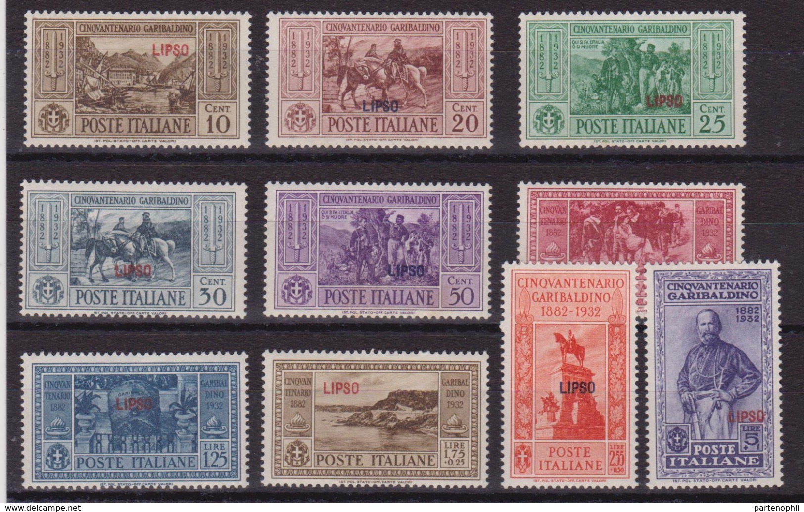 334 ** 1933 Lipso - Garibaldi N. 17/26. Cat. € 600,00. SPL - Ägäis (Lipso)