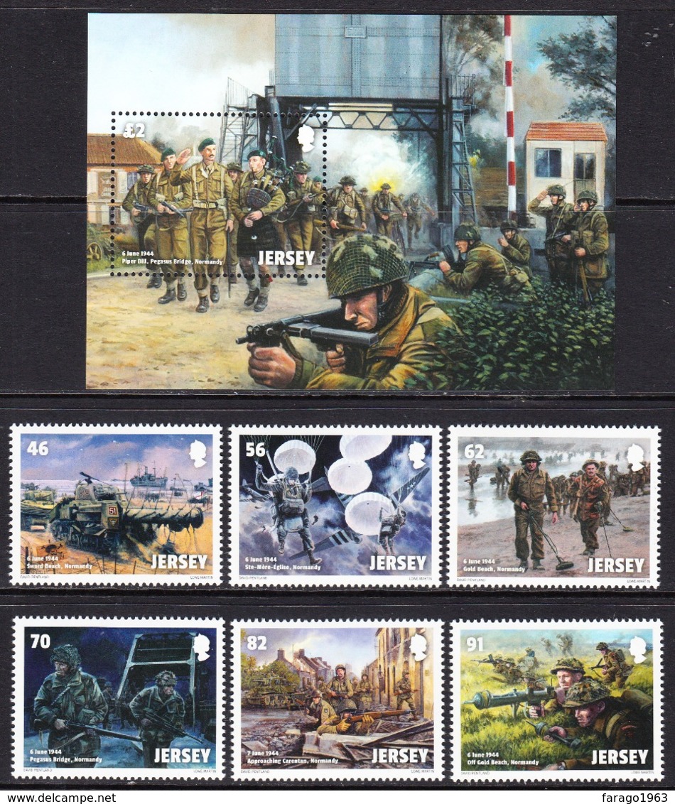 2014 Jersey World War II D-Day Military   Complete Set Of 6 + Souvenir Sheet MNH  @ 70% FACE VALUE - Jersey