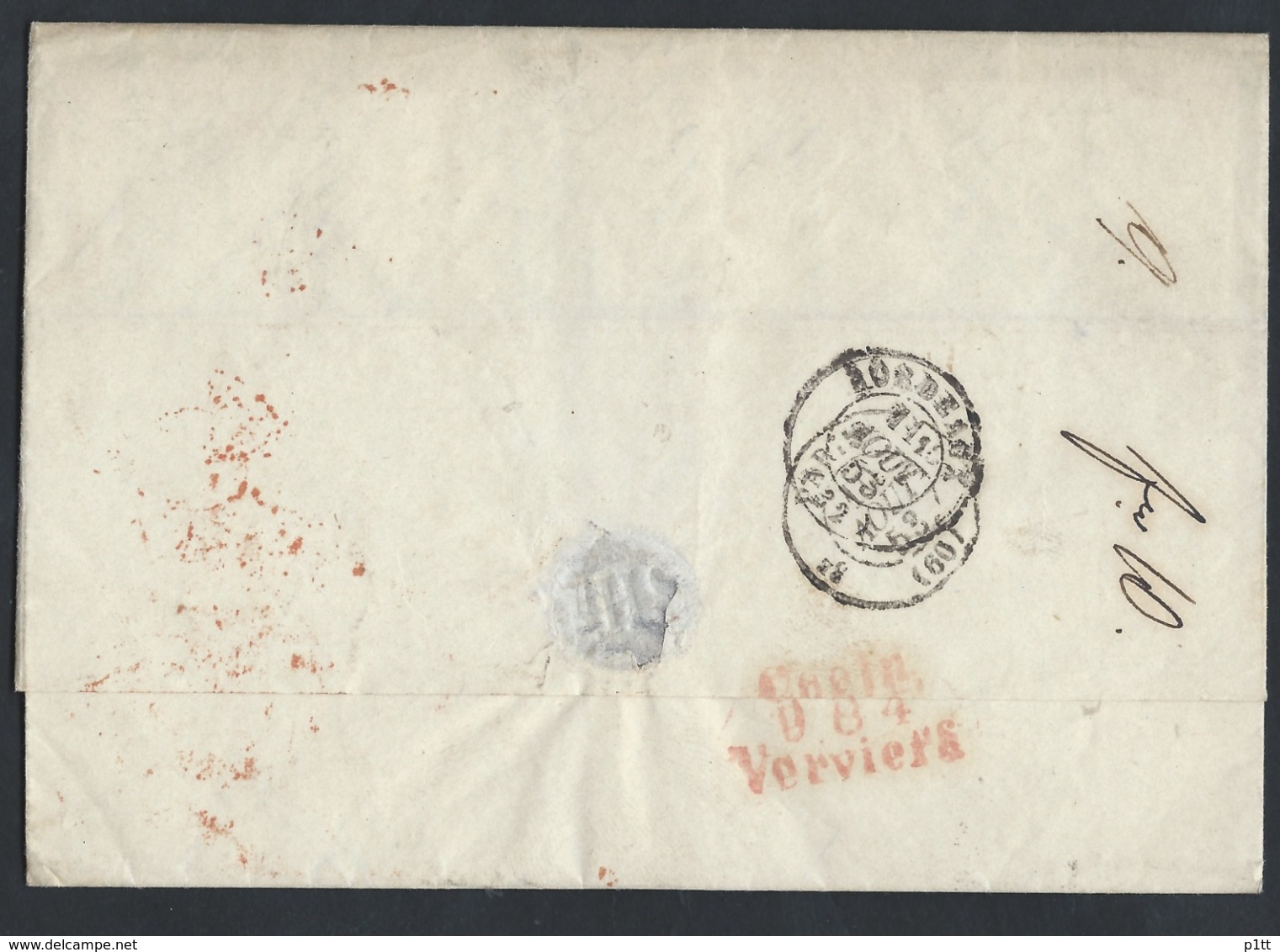 R129.No Stamps International Closed Letter. Post 1853 Riga Cologne Verviers Paris Bordeaux. Rarity - ...-1857 Préphilatélie