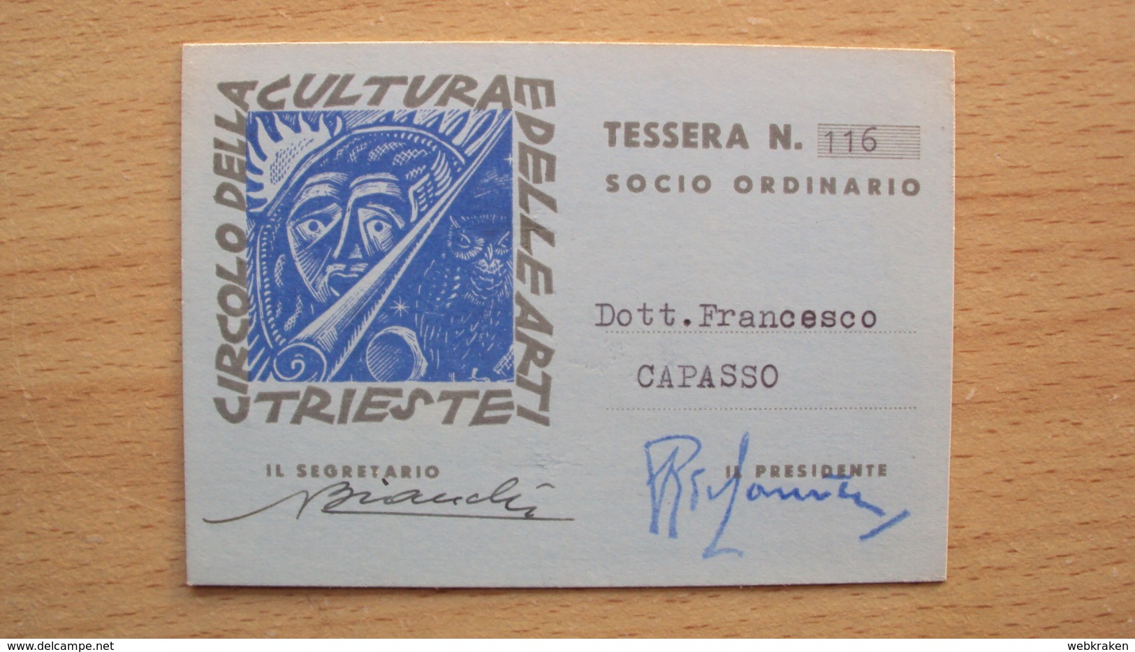 TESSERA DEL CIRCOLO DELLA CULTURA E DELLE BELLE ARTI DI TRIESTE - Unclassified