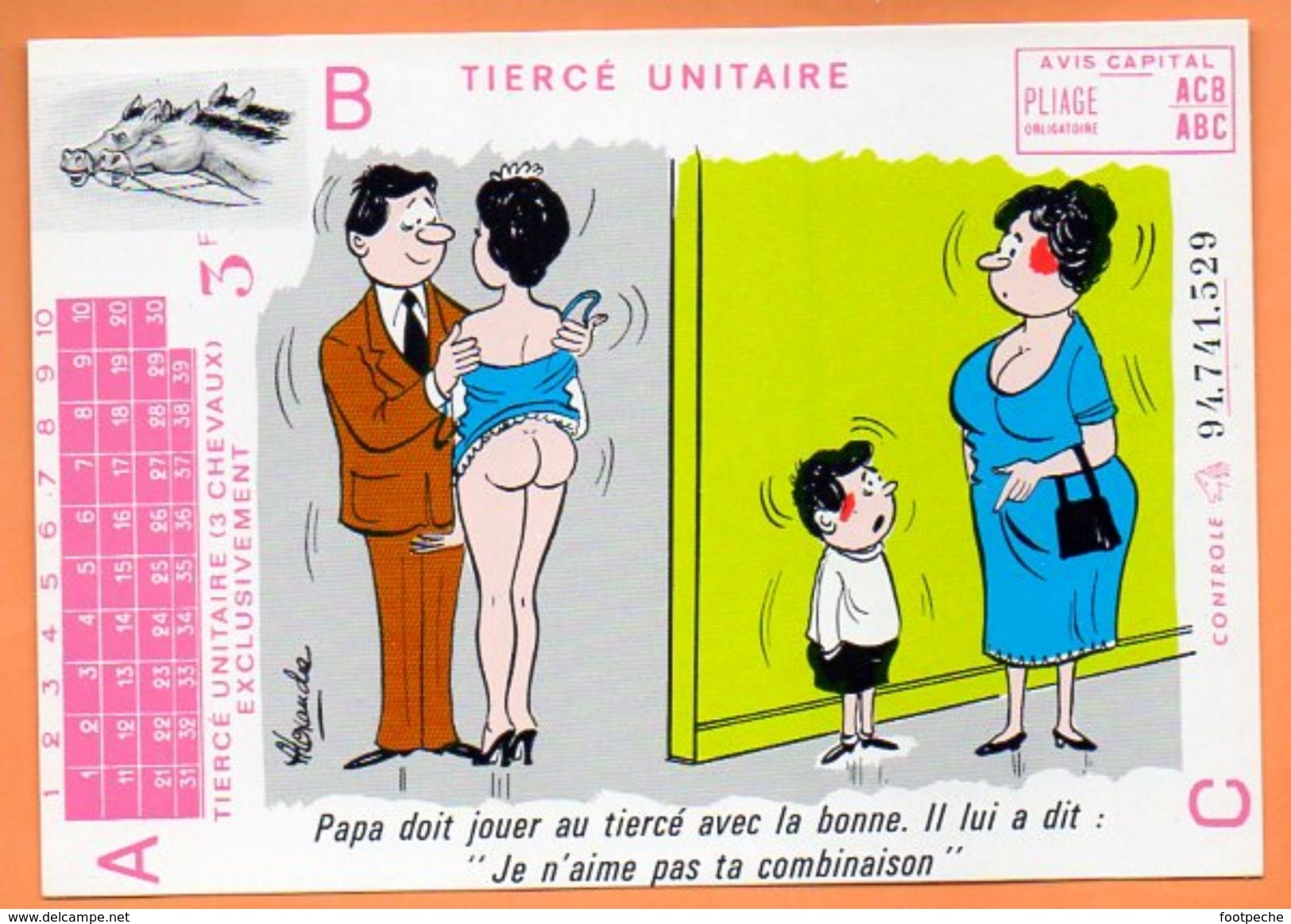 TIERCE UNITAIRE   PAPA DOIT JOUER AU TIERCE......  1974 Alexandre   Carte Vierge N° 48527 - Humour