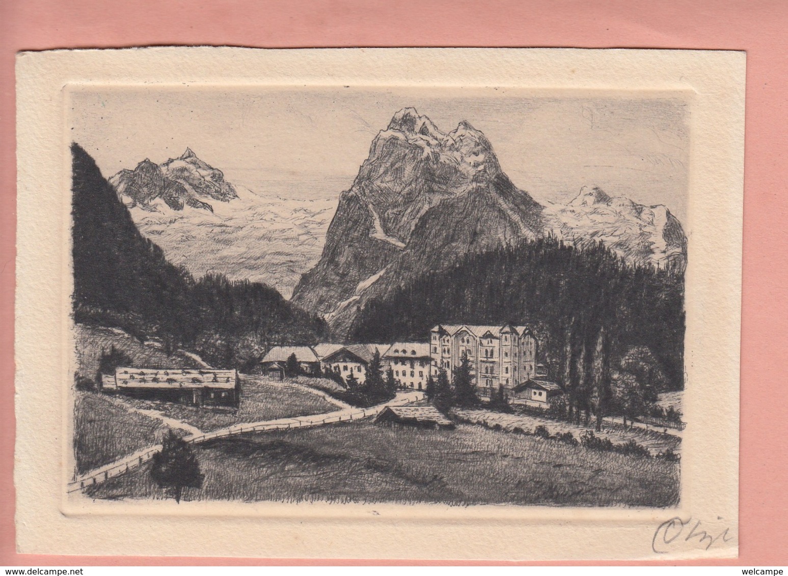 OLD POSTCARD - SWITZERLAND - SCHWEIZ -  SUISSE - ETCHING - RADIERUNG - KURHAUS ROSENLAUI - Otros & Sin Clasificación