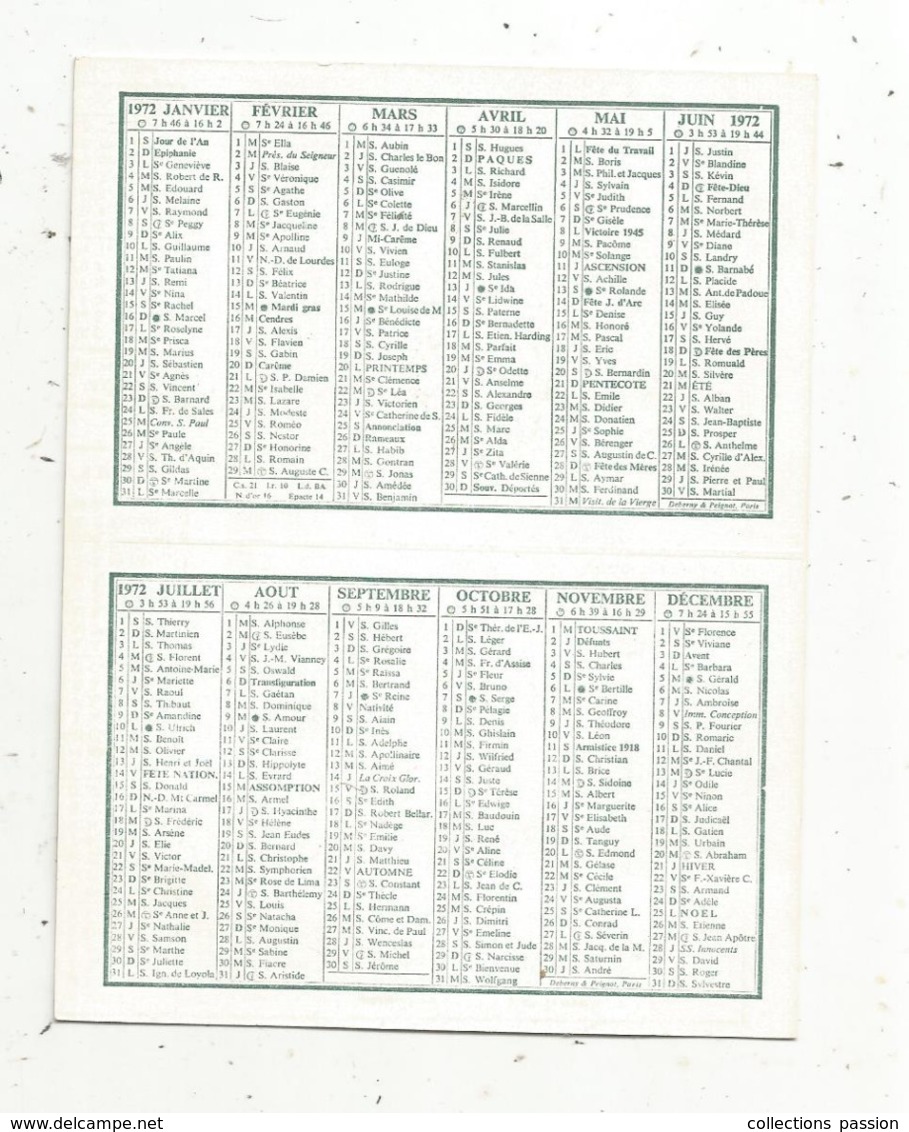 Calendrier ,petit Format ,1972 , Pharmacie MENNEGUERRE ,VIVONNE ,86 ,Vienne,fiche De Pesée, 2 Scans - Klein Formaat: 1971-80