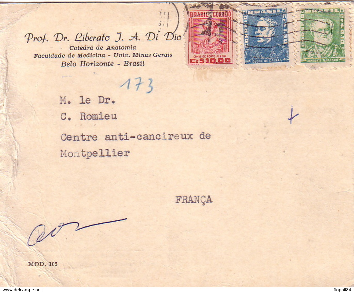 BRESIL - LETTRE POUR LA FRANCE DE LA FACULTE DE MEDECINE POUR LE CENTRE ANTI-CANCEREUX DE MONTPELLIER-1955 - Cartas & Documentos