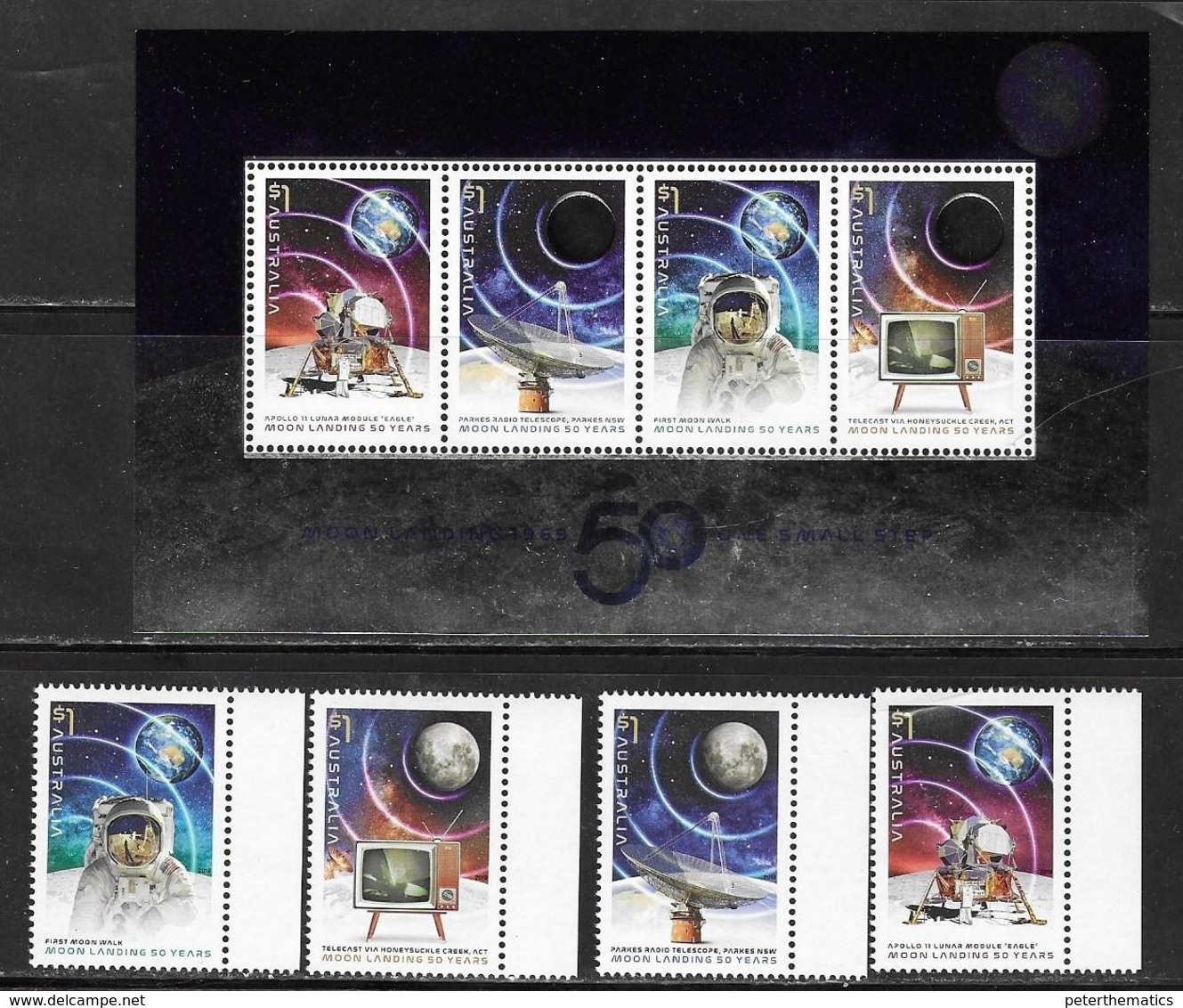 AUSTRALIA, 2019, MNH, SPACE, MOON LANDING, 4v+SHEETLET - Oceania