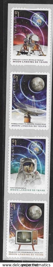 AUSTRALIA, 2019, MNH, SPACE, MOON LANDING, STRIP OF 4 S/A VALUES - Océanie