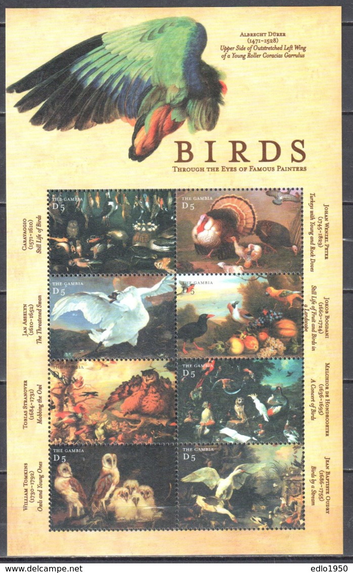 Gambia 2000 - Birds Paintings - Mi.3862-69 - Sheet - MNH (**) - Sonstige & Ohne Zuordnung