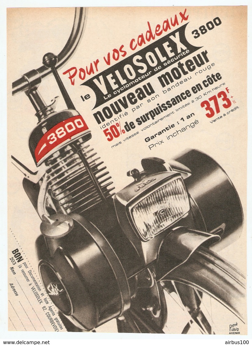 COUPURE De PRESSE 1966 - PUBLICITÉ VÉLOSOLEX 3800 NOUVEAU MOTEUR VÉLO SOLEX - RENÉ RAVO - Motor Bikes