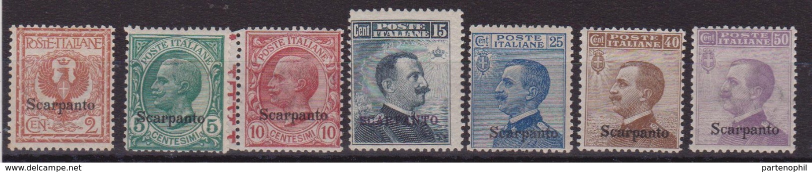 348 ** 1921 Scarpanto - F.lli D’Italia Soprastampato N. 1/7. Cat. € 250,00. SPL - Egeo (Scarpanto)