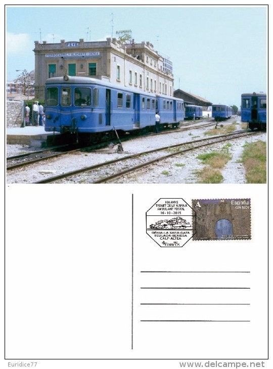 Spain 2015 - 100 Anys Trenet De La Marina.Ambulat Postal Special Postcard Cancellation - Máquinas Franqueo (EMA)