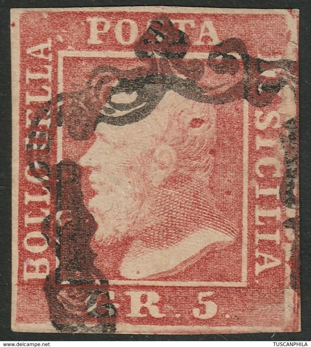 Sicilia, 5 Grana I Tavola ROSA VERMIGLIO N.9e RARISSIMA TINTA Cv 10.000 - Sicilia