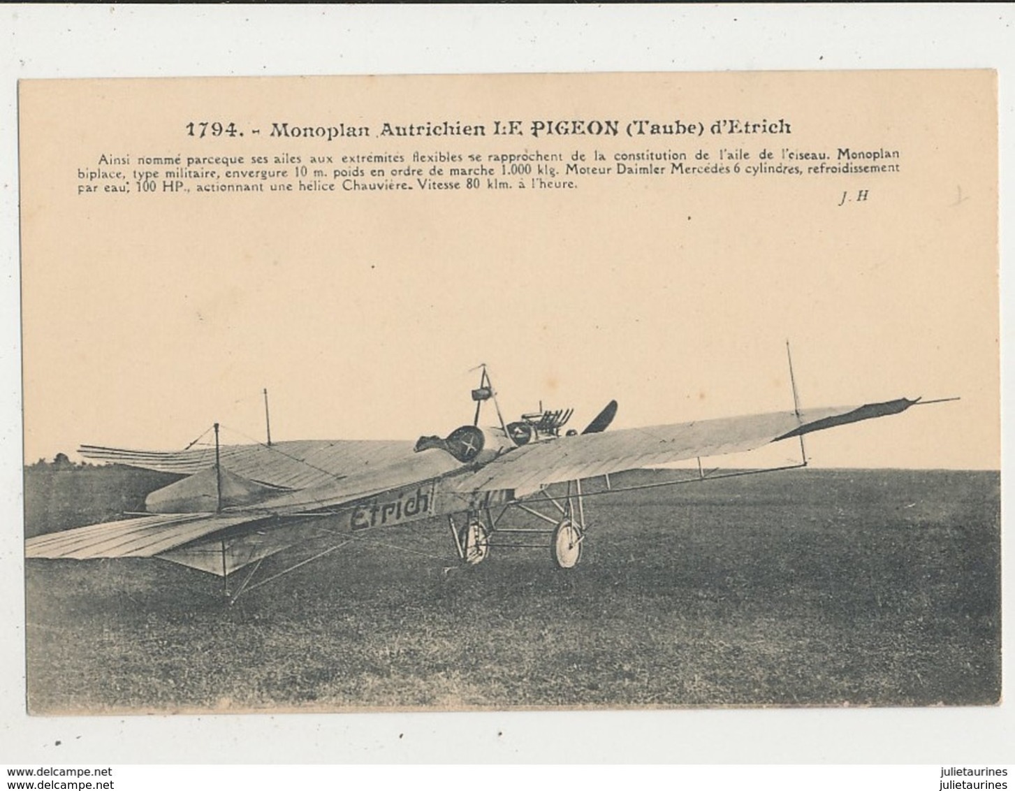 AVION MONOPLAN AUTRICHIEN LE PIGEON TAUBE D ETRICH CPA BON ETAT - ....-1914: Précurseurs