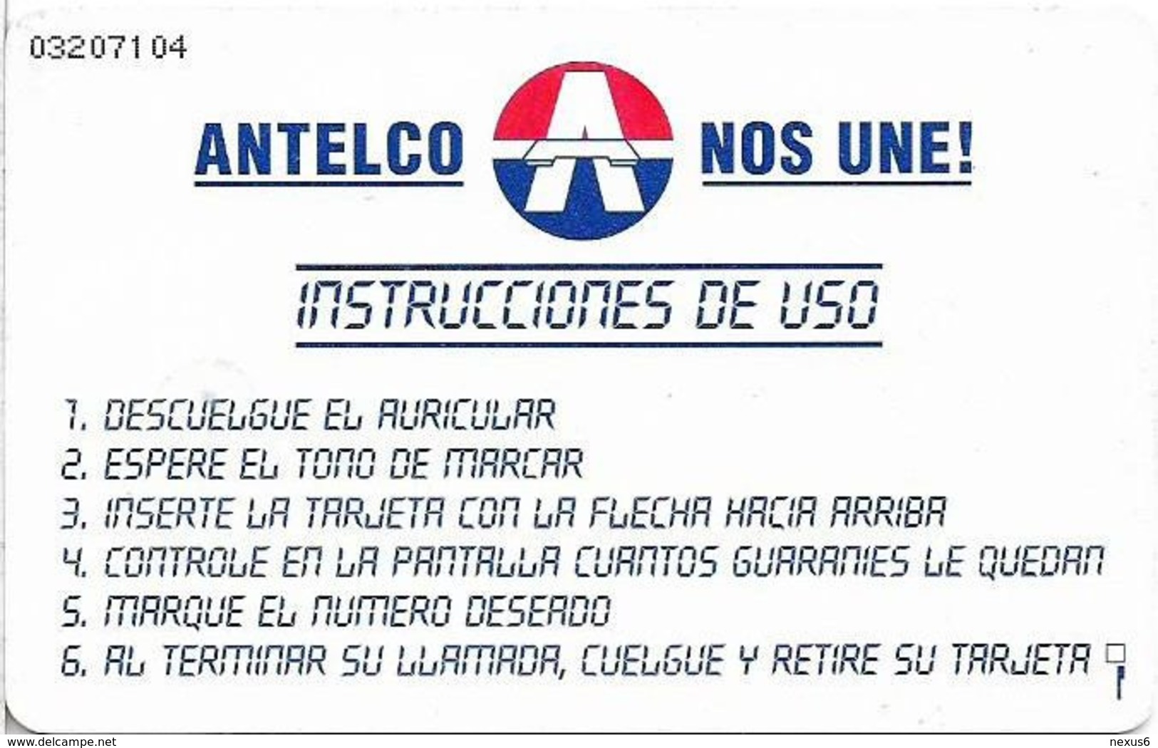 Paraguay - Antelco - Antelco Logo, 30U, Gem1A Symmetric Black, CN. Up Left Corner, 1997, Used - Paraguay