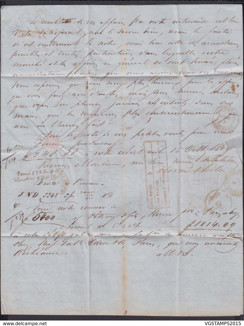 BELGIQUE LETTRE DATE DE NEW YORK 06/02/1849 VERS VERVIERS CALCUL DU PORT  (DD) DC-4092 - 1830-1849 (Belgique Indépendante)