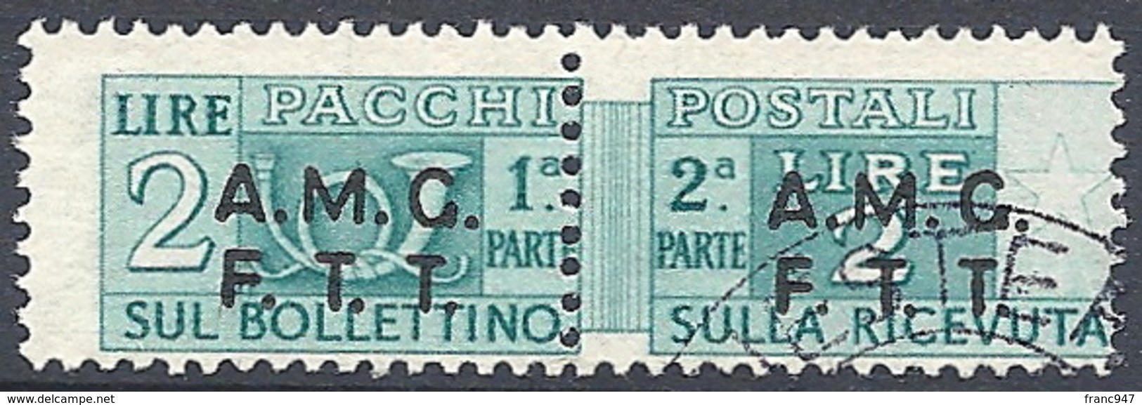 Trieste A - 1947 Corno Di Posta 2L Verde Azz S/s Su 2 Righe # Sassone PP2 - Michel PK2 - Scott Q2   USATO - Pacchi Postali/in Concessione