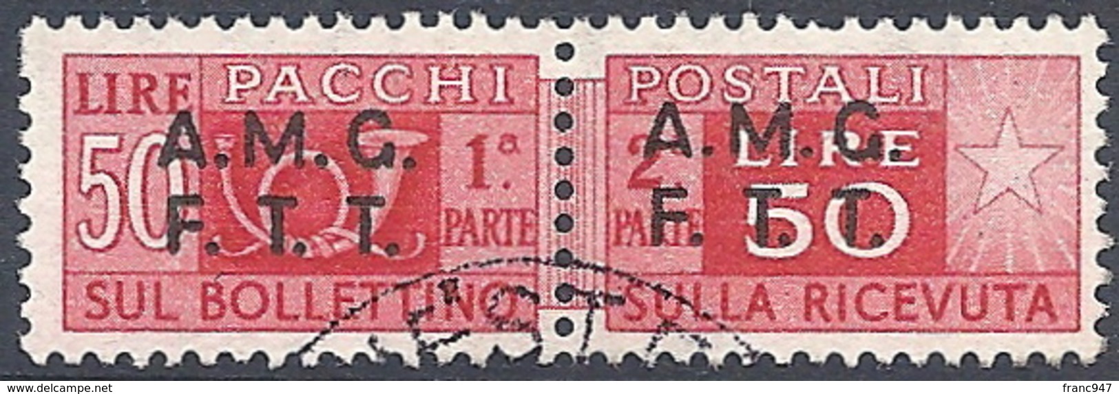 Trieste A - 1947 Corno Di Posta 50L Rosso S/s Su 2 Righe # Sassone PP8 - Michel PK8 - Scott Q8   USATO - Paketmarken/Konzessionen