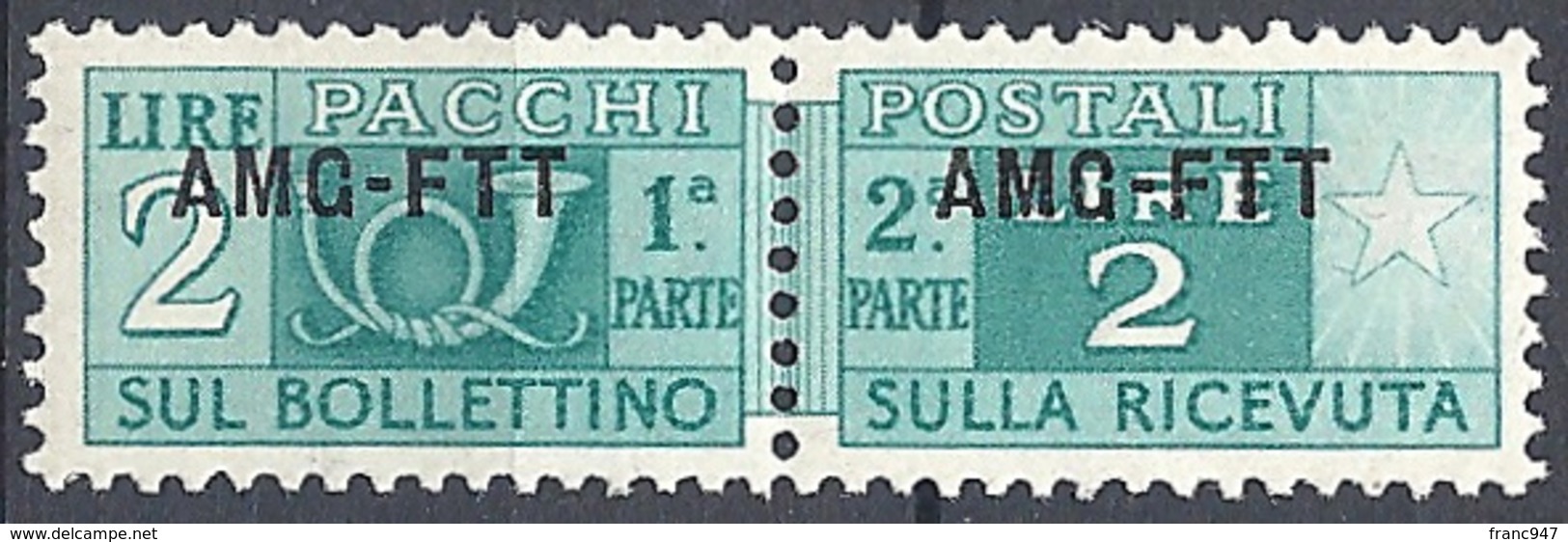 Trieste A - 1949 Corno Di Posta 2L Br Verde Azz S/s Su 1 Riga # Sassone PP14 - Michel PK14 - Scott Q14   NUOVO** MNH - Paketmarken/Konzessionen