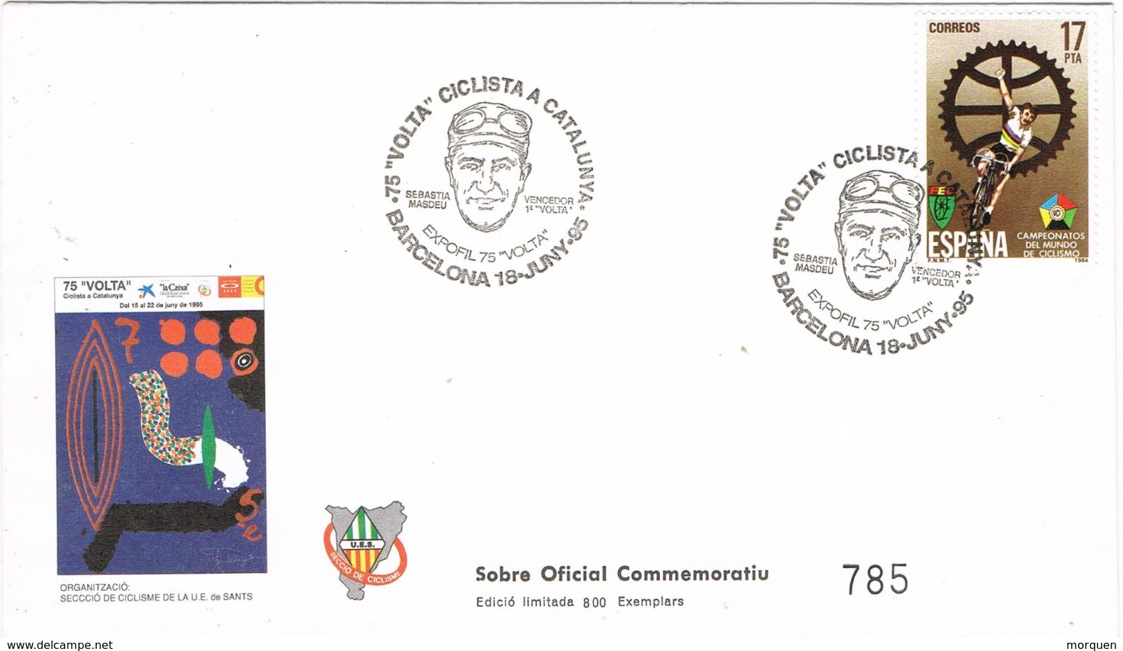 33995. Carta Exposicion BARCELONA 1995. 75 VOLTA Ciclista Catalunya. Sebastian MASDEU, Ciclismo - Cartas & Documentos