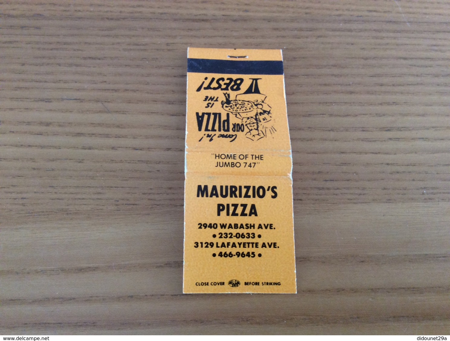 Pochette D'allumettes * ETATS UNIS « MAURIZIO’S PIZZA » - Boites D'allumettes