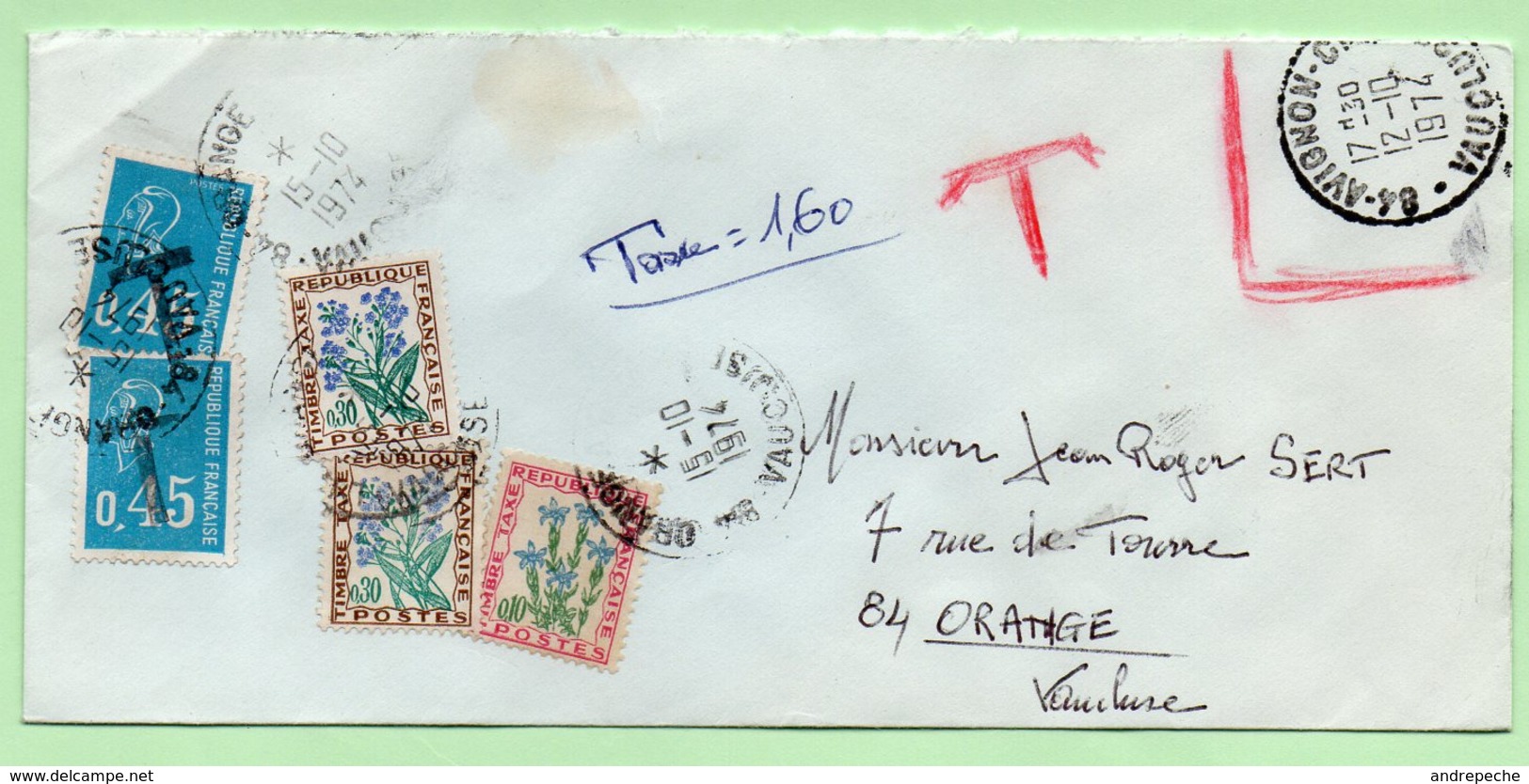 0,45 BEQUET X 2 (utilisés Comme Taxe)  + FLEURS  -  Sur ENVELOPPE NON TIMBREE - 1974 - - 1960-.... Lettres & Documents