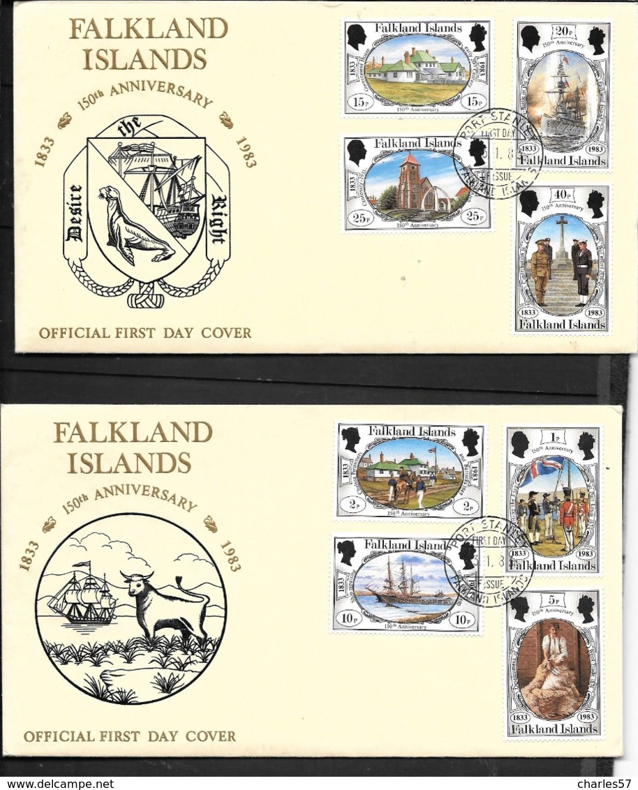 Falkland:magnifiques Enveloppes N°376/386 En FDC Et 2 Scans - Falklandinseln