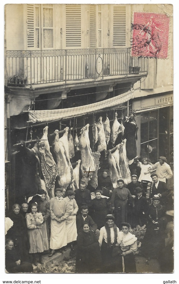 47-TONNEINS-CARTE PHOTO-Boucherie POUGET, 15 Cours De La Marne...1907  Animé - Tonneins