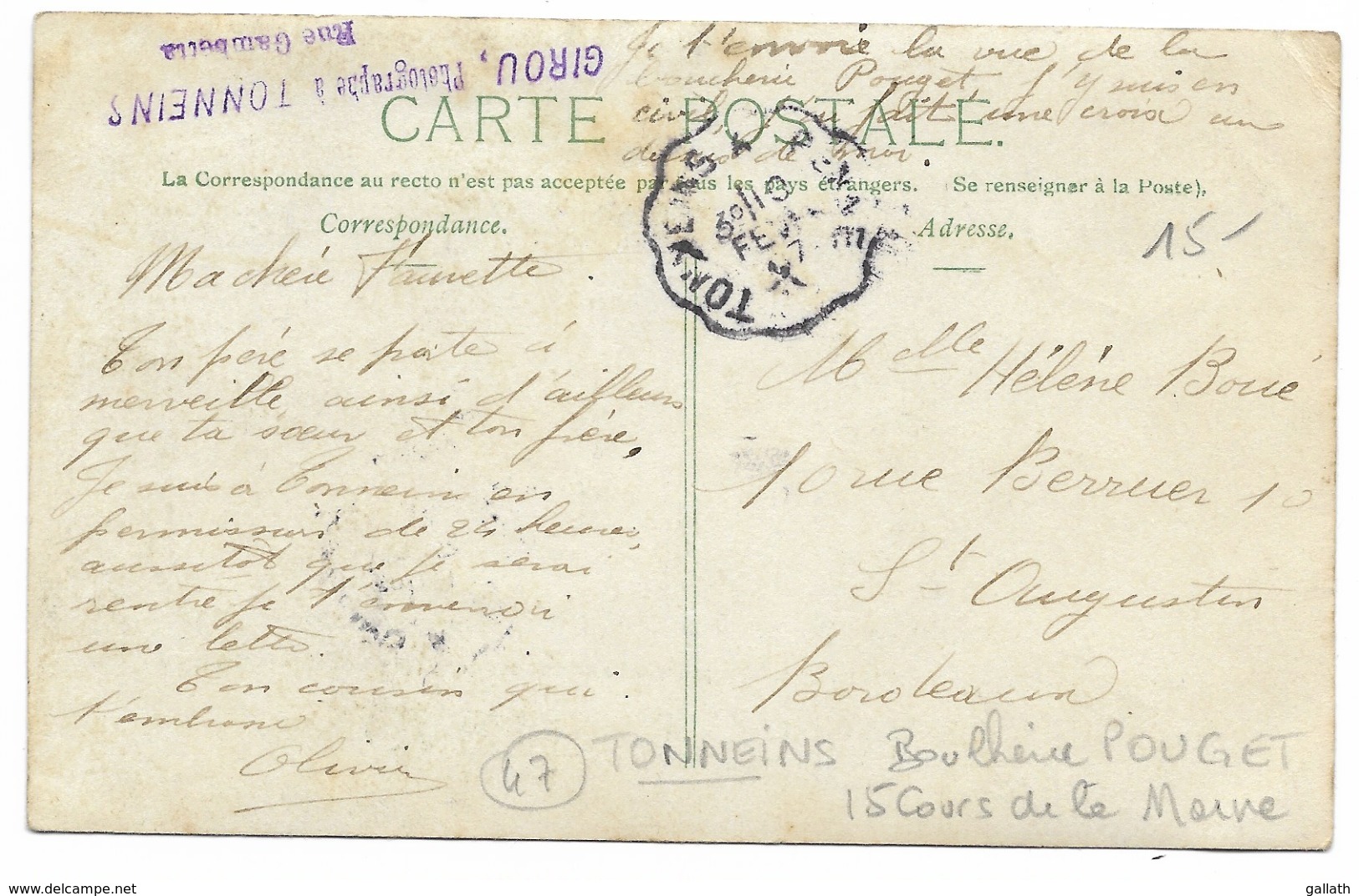 47-TONNEINS-CARTE PHOTO-Boucherie POUGET, 15 Cours De La Marne...1907  Animé - Tonneins