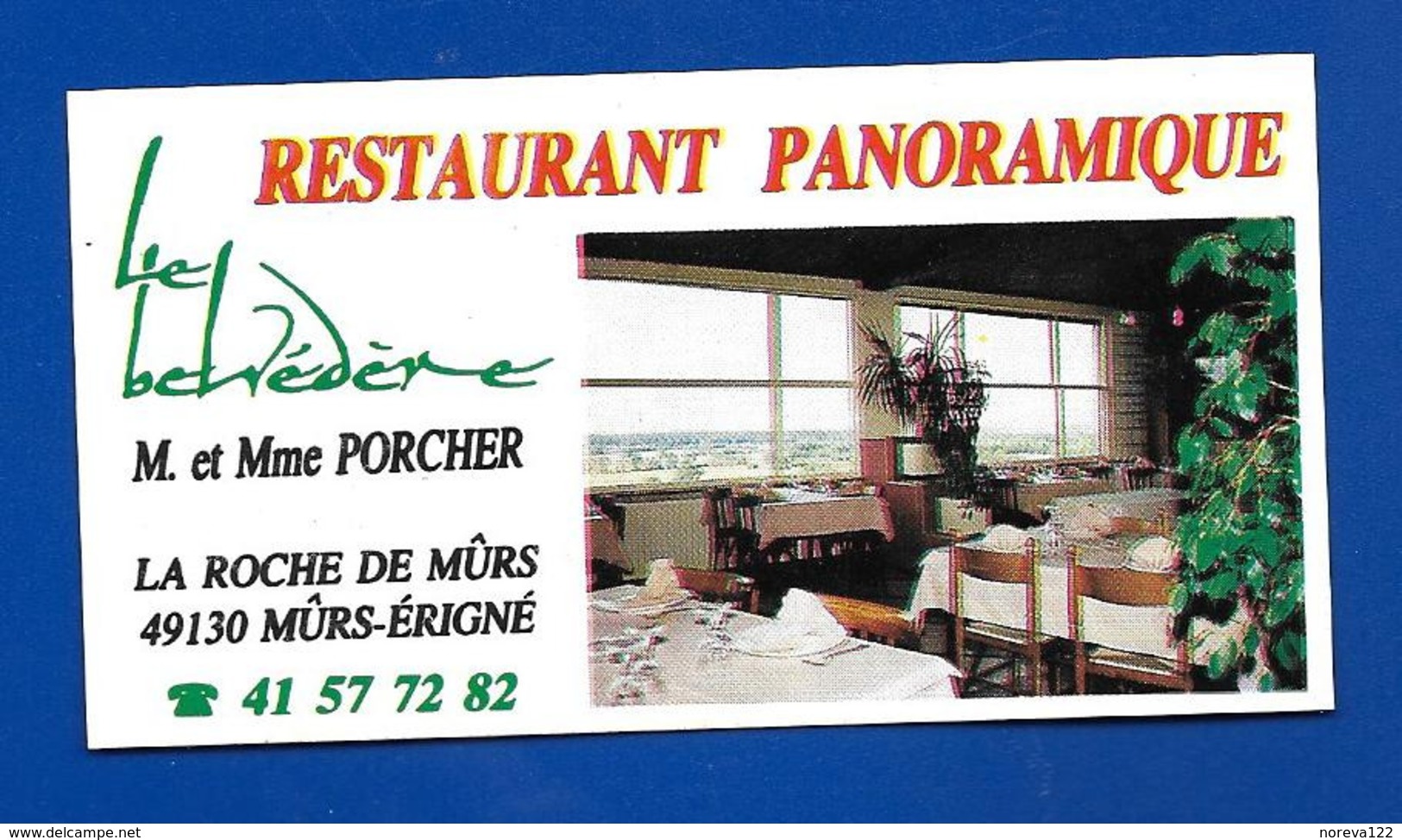 Carte De Restaurant LE BELVEDERE La Roche De Mûrs Mûrs-Erigné 49 - Autres & Non Classés