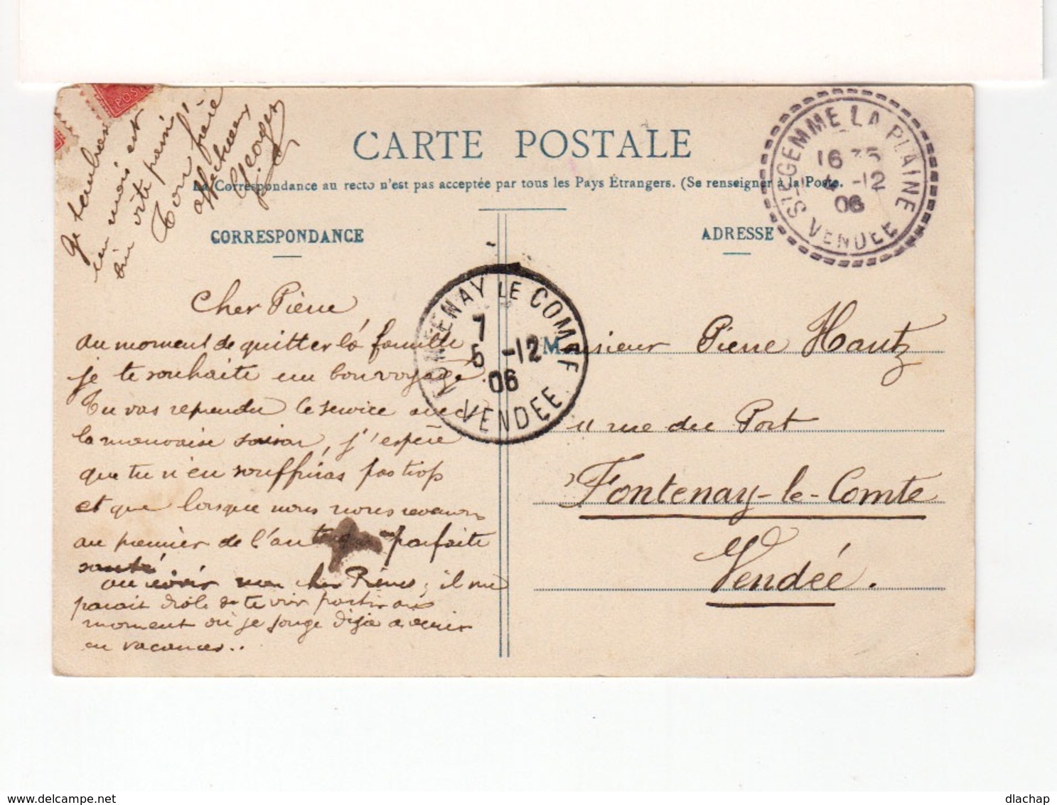 Sur CPA Des Sables D'Olonne CAD St Gemme La Plaine Vendée 1906. CAD Destination Fontenay Le Comte. (2534x) - 1877-1920: Semi Modern Period