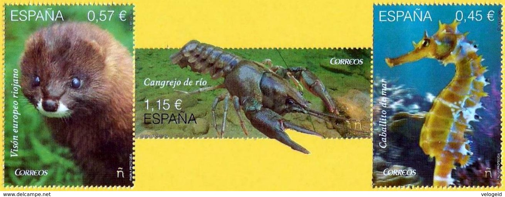 España. Spain. 2016. Fauna Protegida. Visón Europeo Riojano. Cangrejo De Río. Caballito De Mar - Nuevos