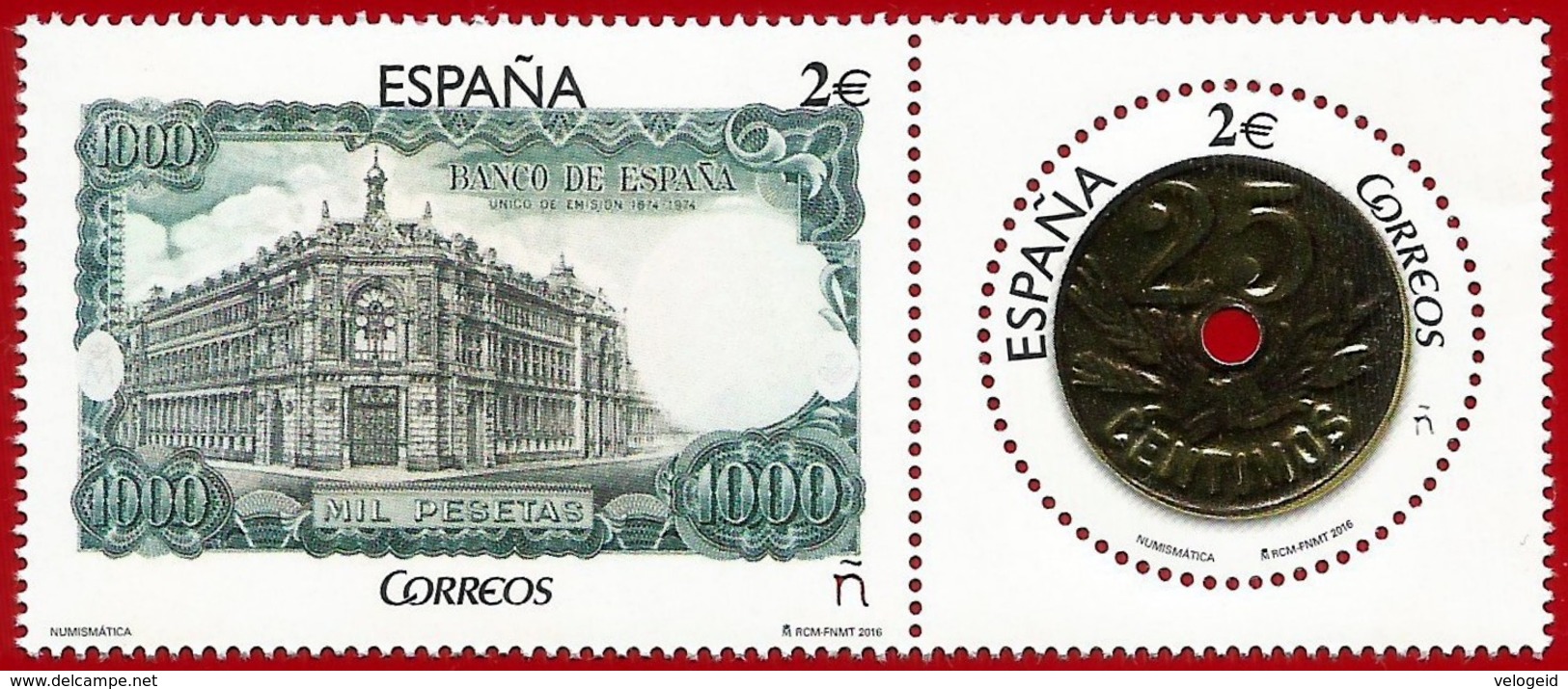 España. Spain. 2016. Numismática. Billete De 1.000 Pesetas Y Moneda De 25 Céntimos - Nuevos