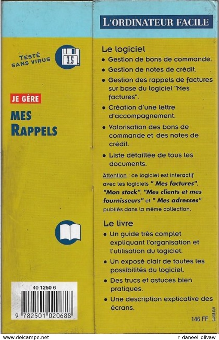 Logiciel Je Gère Mes Rappels - Pour DOS 5.0 Ou Supérieur (1994, TBE+) - Sonstige & Ohne Zuordnung