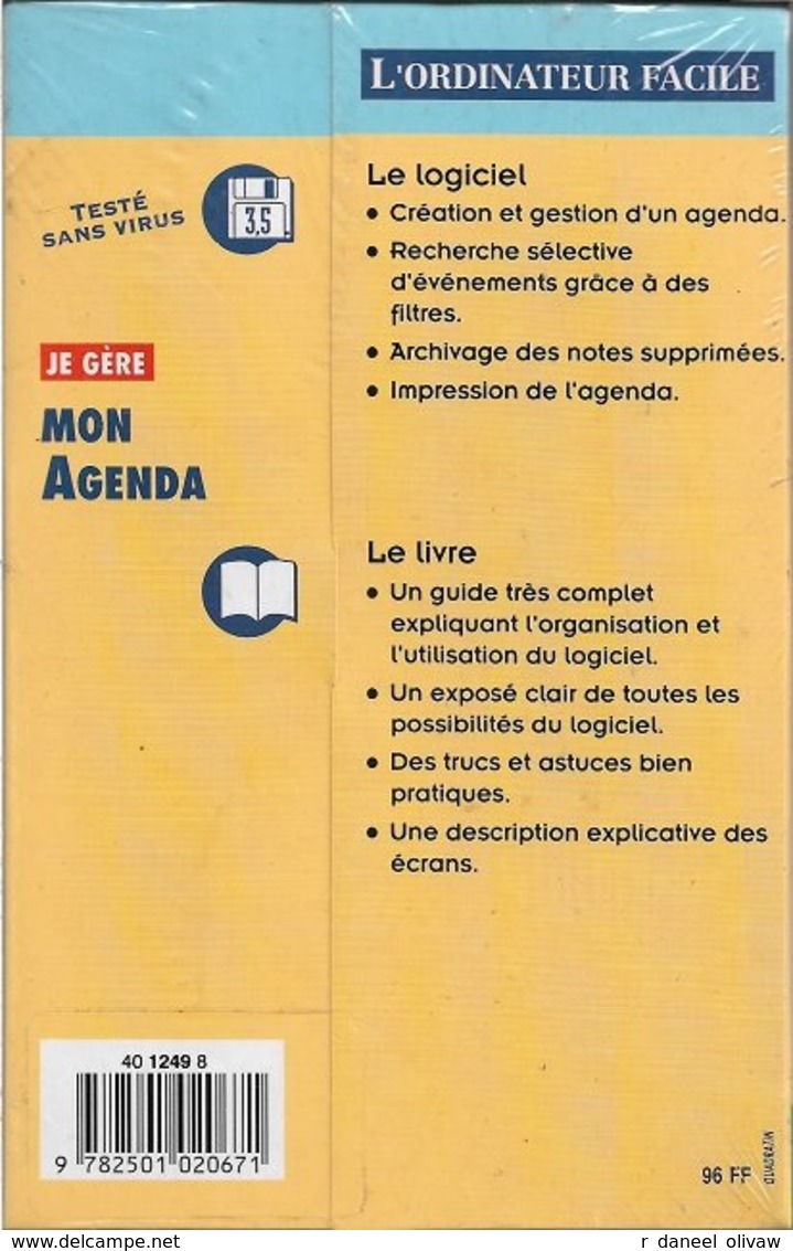 Logiciel Je Gère Mon Agenda - Pour DOS 5.0 Ou Supérieur (1994, TBE+) - Autres & Non Classés
