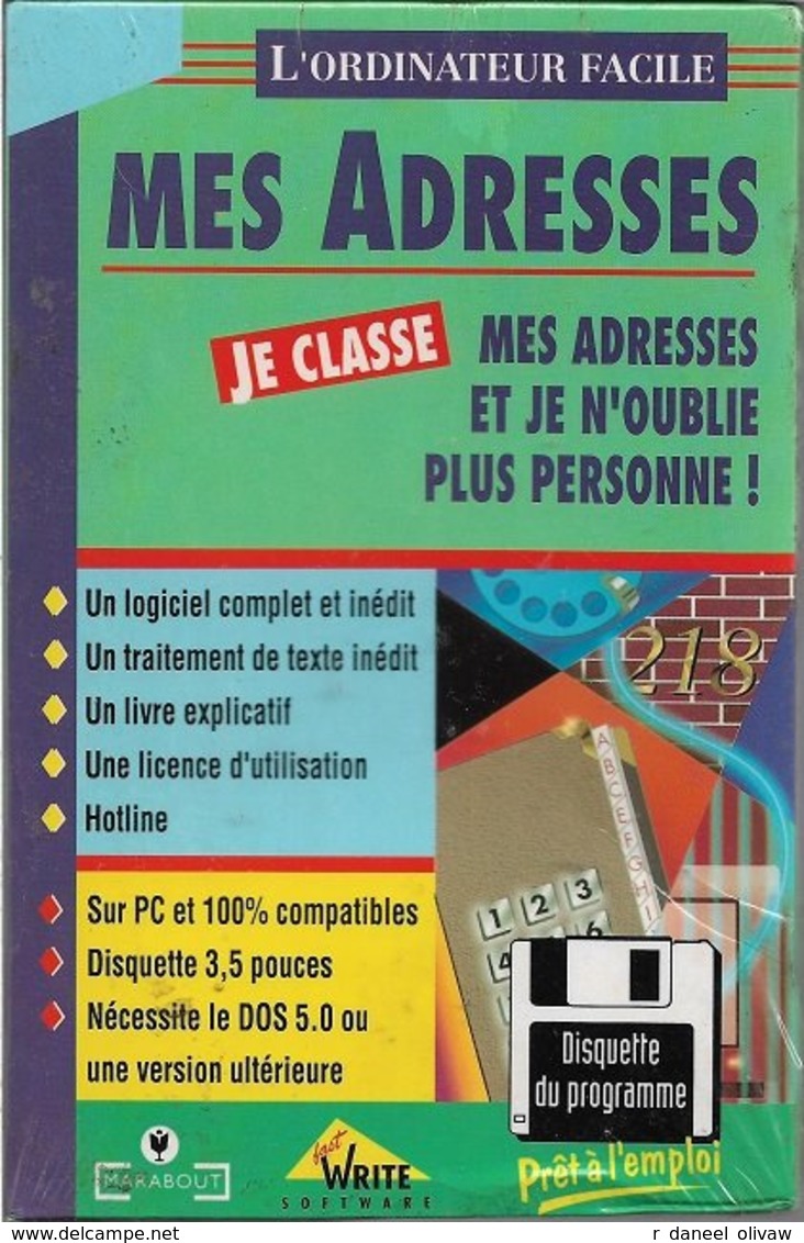 Logiciel Je Gère Mes Adresses - Pour DOS 5.0 Ou Supérieur (1994, TBE+) - Sonstige & Ohne Zuordnung