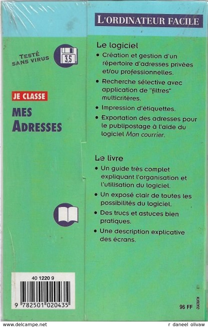 Logiciel Je Gère Mes Adresses - Pour DOS 5.0 Ou Supérieur (1994, TBE+) - Sonstige & Ohne Zuordnung